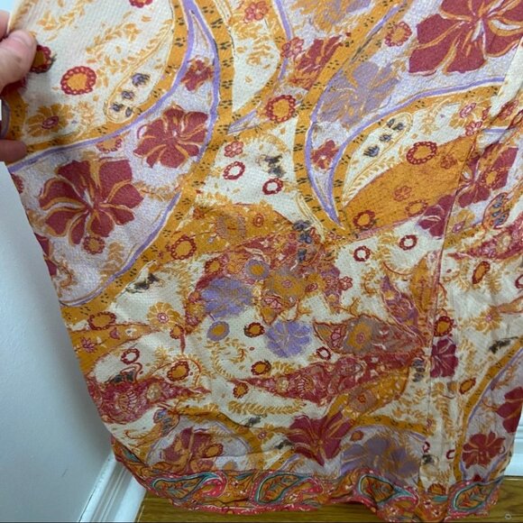 Free People Bohemian Wide Leg Orange Yellow Floral Jumpsuit Carmen Smock XS Boho - Picture 13 of 15